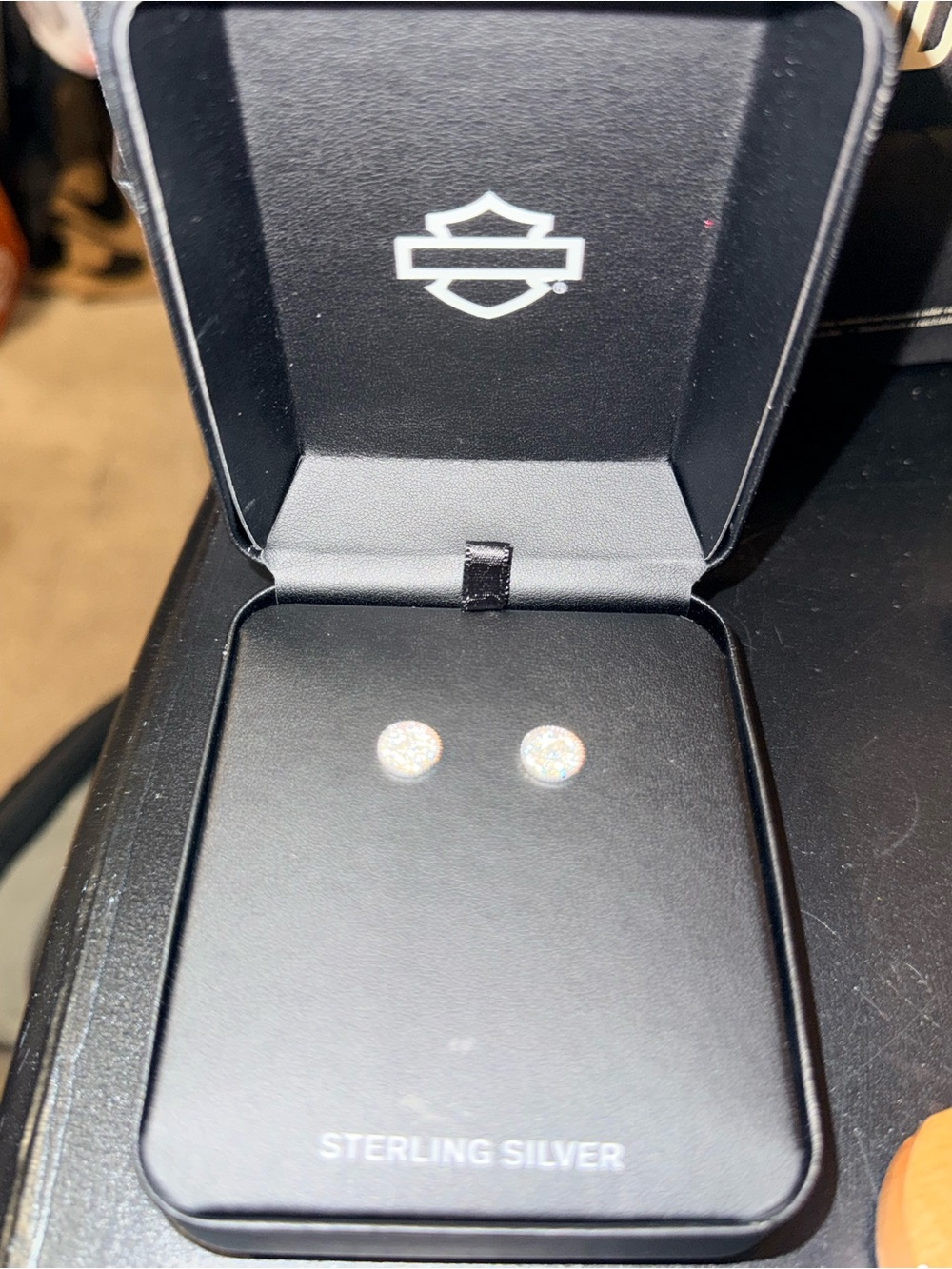 Sterling Silver Ladies Stud Earrings - Clear Crystal - Harley-Davidson